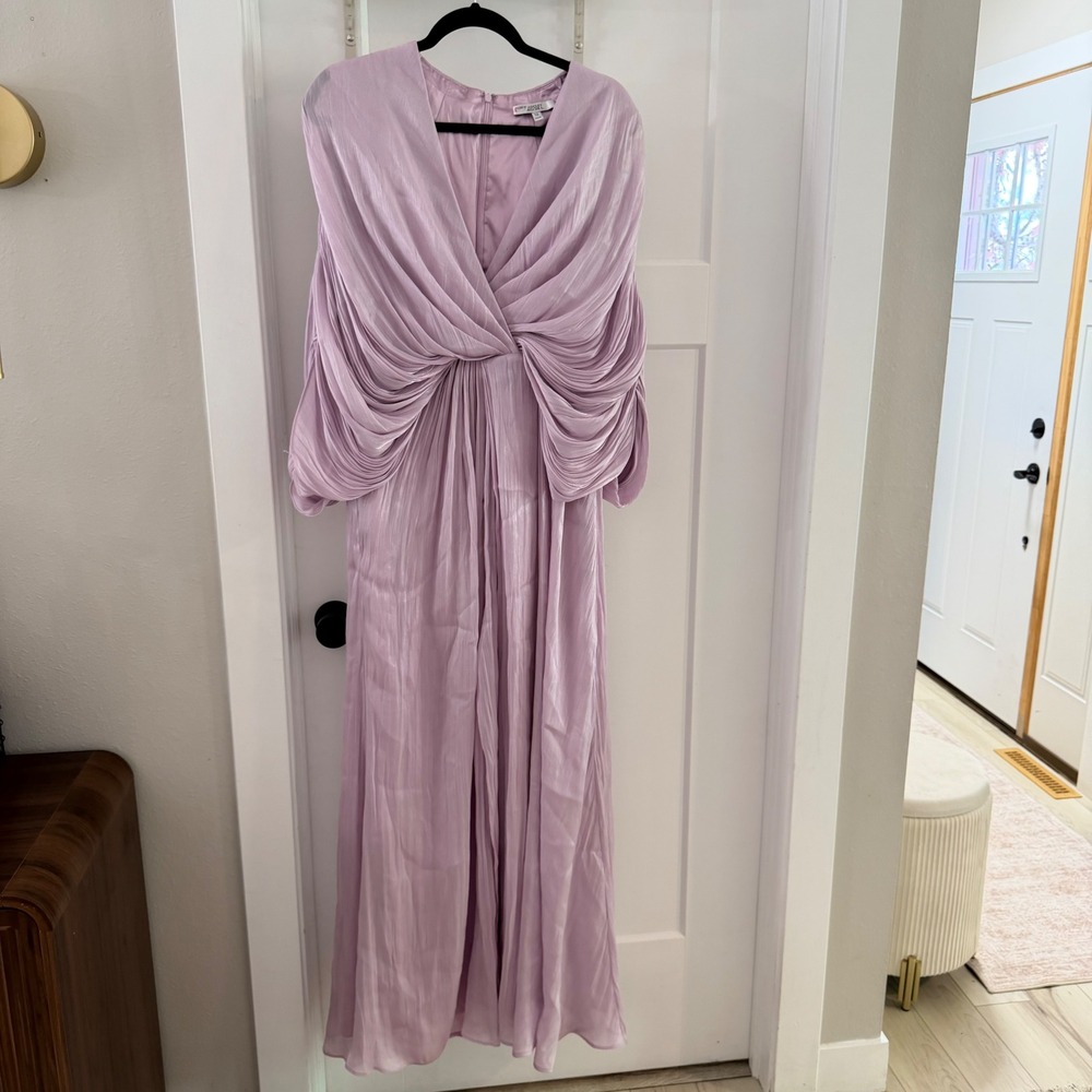 Badgley Mischka Drape Dolman Gown Lavender Metallic Pleated Formal Dress 12 Gala